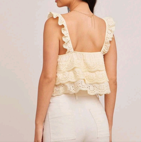 Floral Eyelet & 100% Cotton Western Mix Media Ruffle Square Neck Cute Keyhole - Picture 3 of 4